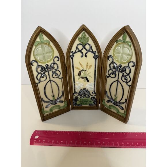 Vintage Christian Triptych Plaque Galatians 6:7 Gothic Arch Hinged Wall Decor - Picture 4 of 5